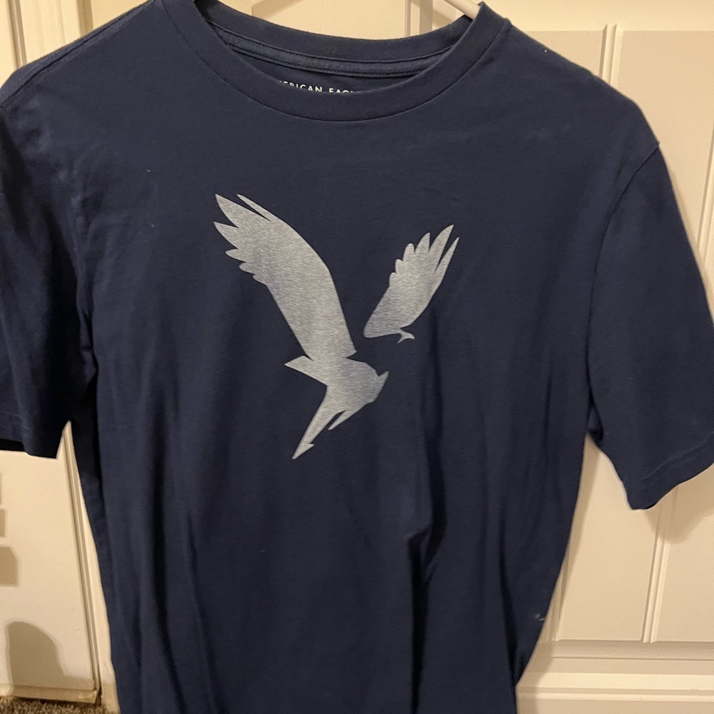 American Eagle Outfitters Navy Blue Tee with Silver Logo